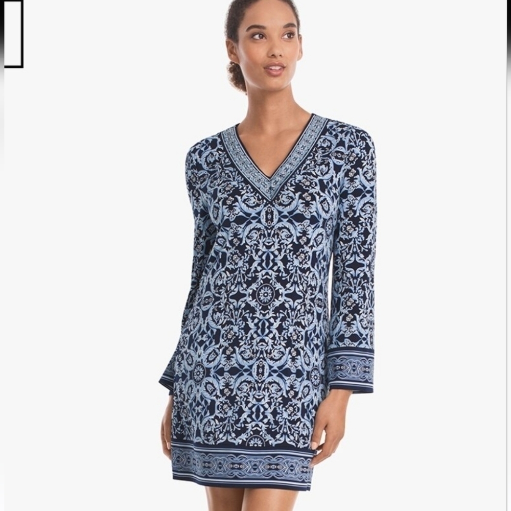 White House black market women's long sleeve printed knit shift dress